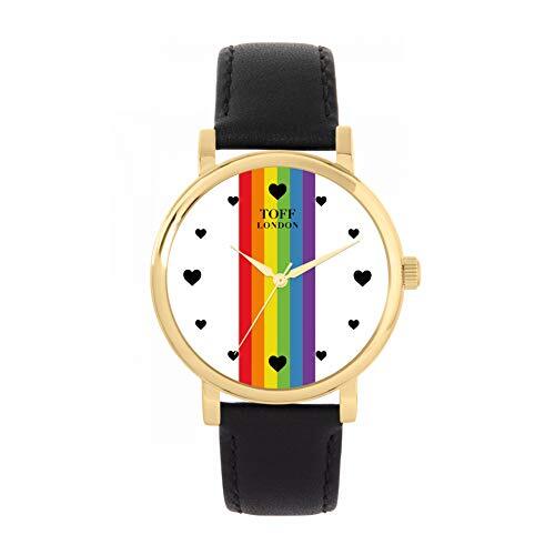 Toff London Pride Lineair horloge met witte hartjes
