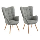 MEUBLE COSY Set van 2 fauteuils voor woonkamer accentstoel met hoge vleugelrug en gewatteerde armleuningen, houten poten, bank voor lezen lounge slaapkamer ingang, grijs, metaal, 66x71x106 cm