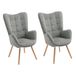 MEUBLE COSY Set van 2 fauteuils voor woonkamer accentstoel met hoge vleugelrug en gewatteerde armleuningen, houten poten, bank voor lezen lounge slaapkamer ingang, grijs, metaal, 66x71x106 cm