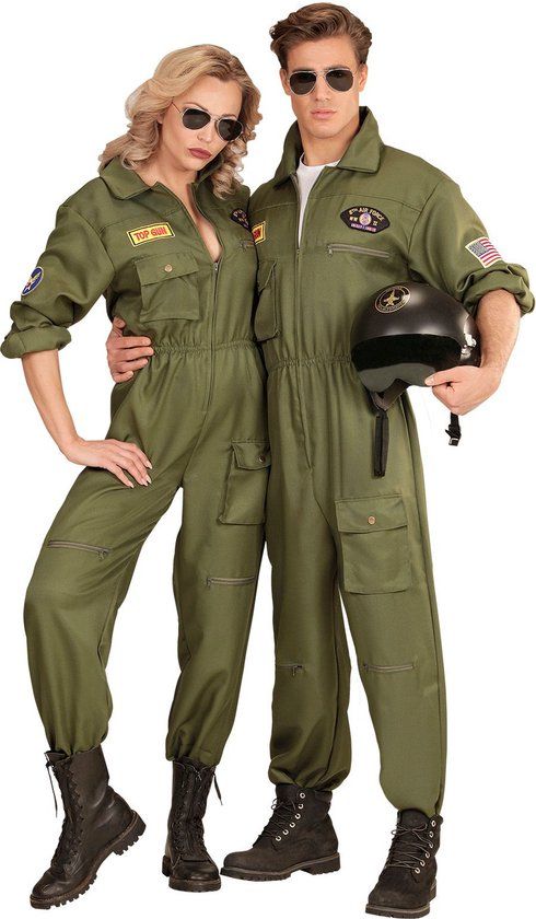 WIDMANN Gevechtspiloot Kostuum Vrouw - Medium - Groen - Volledig Verkleedpak - Militair - Polyester