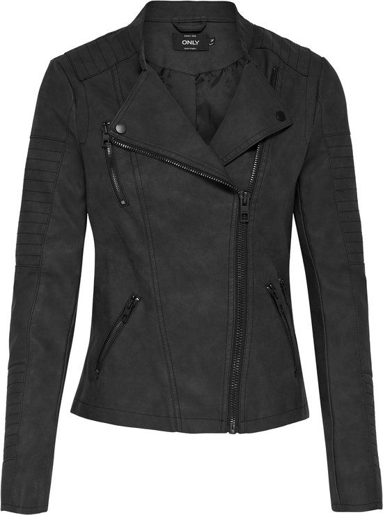 ONLY - ONLAVA Faux Leather Biker Jacket - Women - Black - Size 32