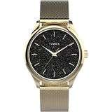 Timex Celestial Opulence 32 mm dameshorloge, Goud-Toon/Zwart/Goud-tone, Eén maat, 32 mm hemelse weelde roestvrij stalen mesh band horloge