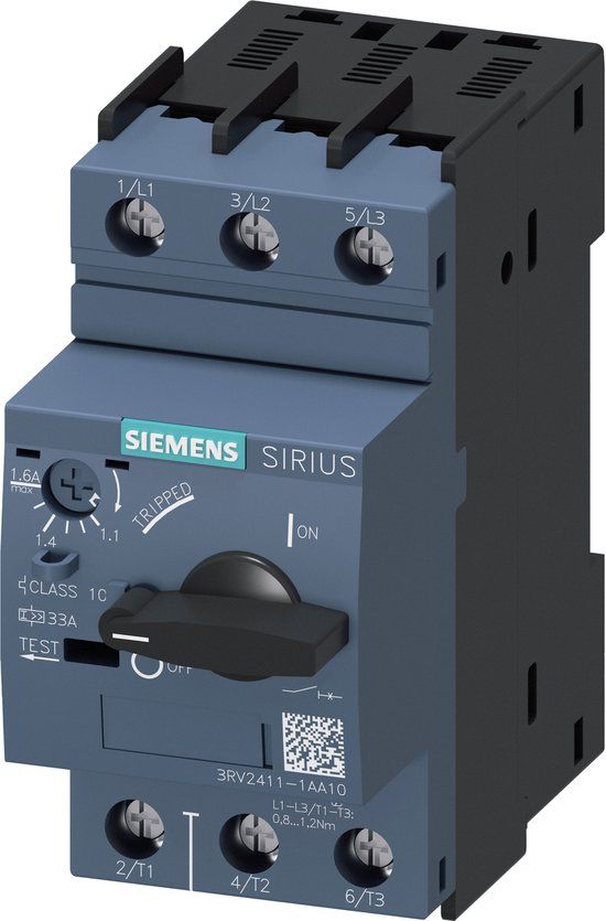 Siemens 3RV2411-1AA10 Vermogensschakelaar 1 stuk(s) Instelbereik (stroomsterkte): 1.1 - 1.6 A Schakelspanning (max.): 690 V/AC