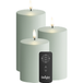 LED Bougie pilier Lot de 3, Ø 7,5 x 10/12,5/15 cm Vert sauge