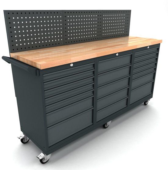 BULLRAM Werkbank mobiel 2 x 7 en 1 x 5 ladekast incl. gereedschapswand