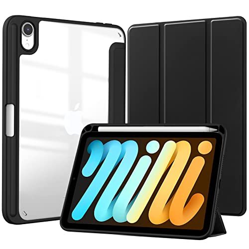 NZBZ iPad Mini 6e generatie hoesje 8,3 inch met potloodhouder, Smart Stand Back Case Cover voor iPad Mini 6 2021, Auto Wake/Sleep