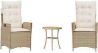 vidaXL 3-delige Bistroset met kussens, polyrattan, beige