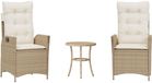 vidaXL Bistroset van 3 delen met kussens, polyrotan, beige