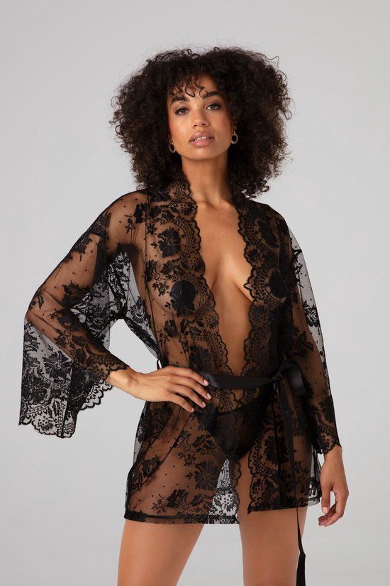 Christine le Duc Kanten Kimono Graceful Zwart XXL