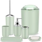 IMAVO Badkameraccessoireset - 6-delige groene badkameraccessoireset met prullenbak, zeepdispenser, zeepschaal, tandenborstelhouder en beker, toiletborstelhouder, badkamerdecoratiesets accessoires