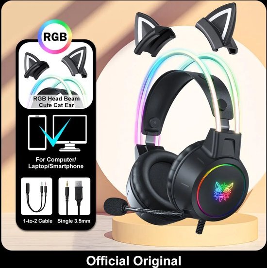 Over-Ear Hoofdtelefoon -Koptelefoon - Gaming Headset - Bedraad - Kat Oren - Voor Pc - Playstation - Xbox - Nintendo - Macbook - Smartphone