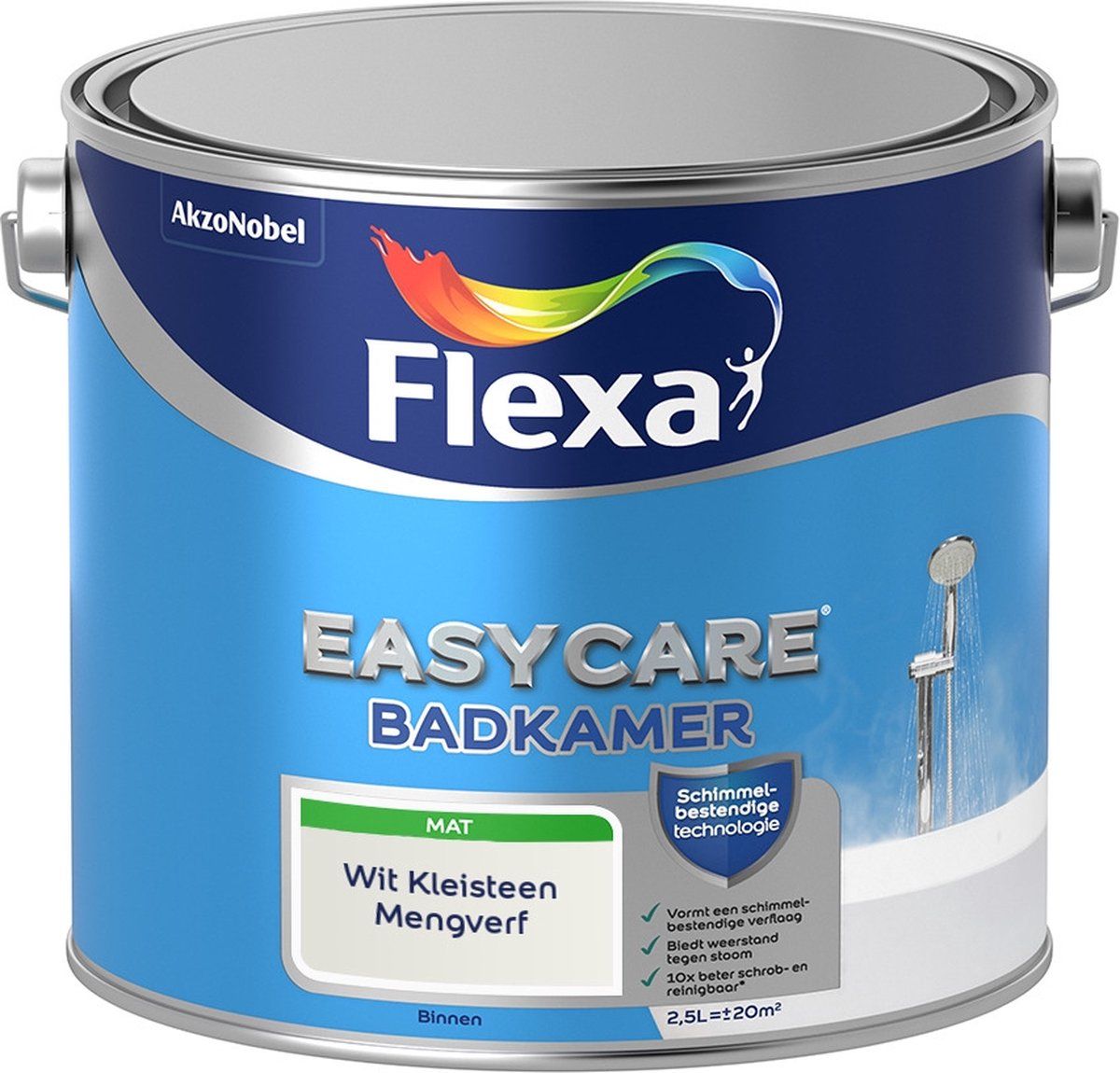 FLEXA Easycare Muurverf - Badkamer - Mat - Mengkleur - Wit Kleisteen - 2,5 liter