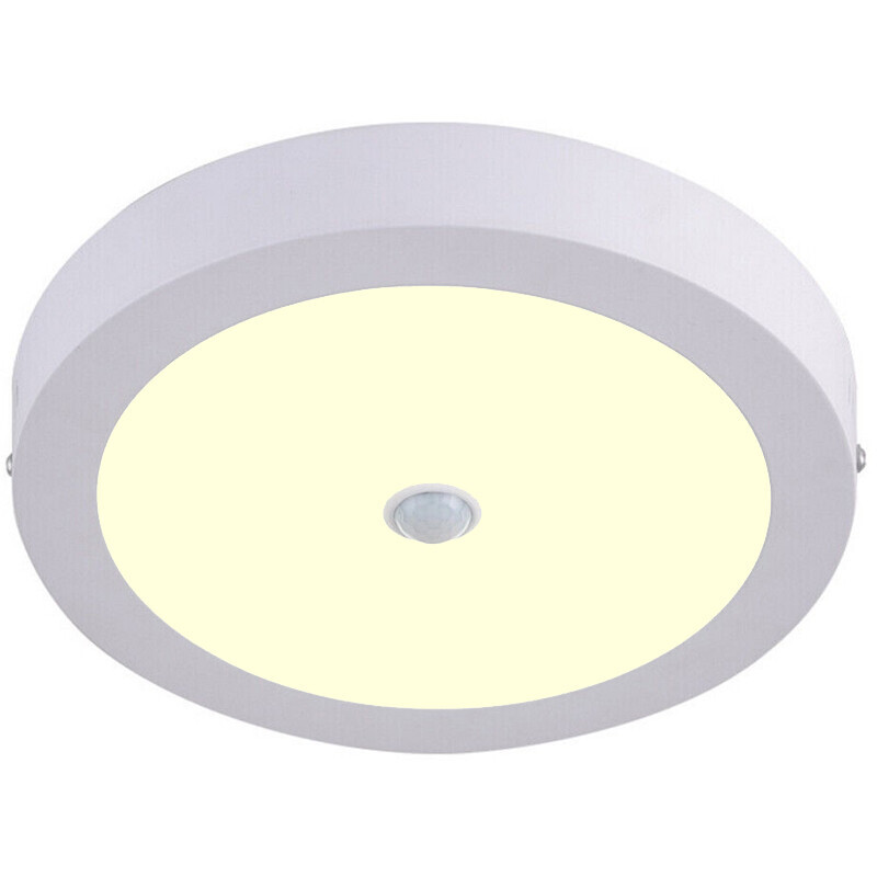 BES LED LED Downlight - Facto Dury - PIR Bewegingssensor 360° + Dag en Nacht Sensor - 24W - Warm Wit 2700K - Opbouw - Rond - Mat Wit - OSRAM LEDs