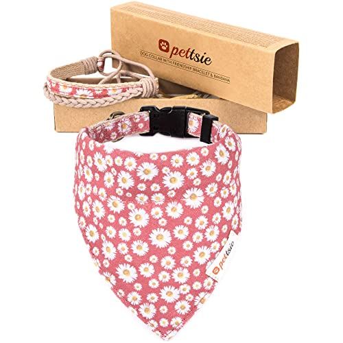 pettsie Hondenhalsband met bandana-doek en vriendschapsarmband, instelbare maten S, M en L, leuk cadeau voor hondenliefhebbers in geschenkdoos (L, roze)