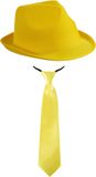 Merkloos Carnaval verkleed set - hoedje en stropdas - geel - Adultes