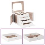 vidaXL Sieradendoosje 4laags spiegel afsluitbaar 22,5x17,5x16,5 cm wit