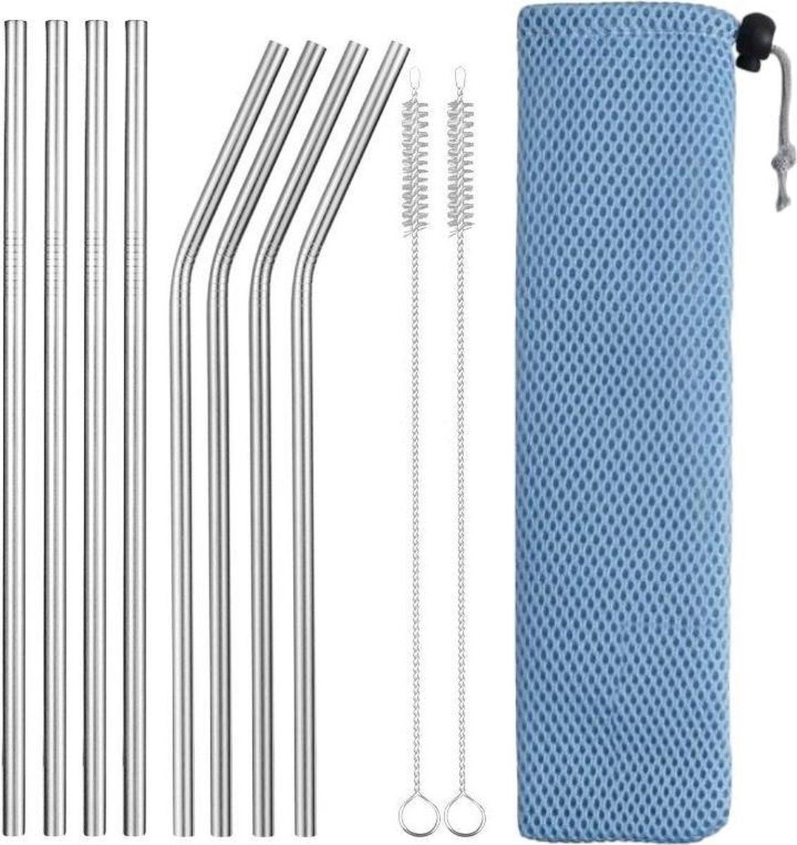 Fako Bijoux RVS Rietjes Set - 8 Herbruikbare Rietjes - Blauw