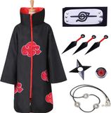Akatsuki Cape Cosplay Costume Set pour Enfants & Adultes - Itachi Anime Version avec Bandeau, Anneaux, Collier, Kunai, Shuriken - Taille L
