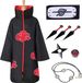Akatsuki Cape Cosplay Costume Set pour Enfants & Adultes - Itachi Anime Version avec Bandeau, Anneaux, Collier, Kunai, Shuriken - Taille L