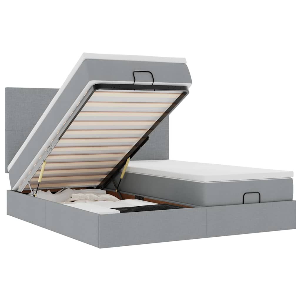 vidaXL Ottoman Bed with Mattresses and LEDs 200x200cm Fabric Light Grey