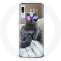 Maniacase Hoesje voor Samsung Galaxy A20 Kat met paarse bril