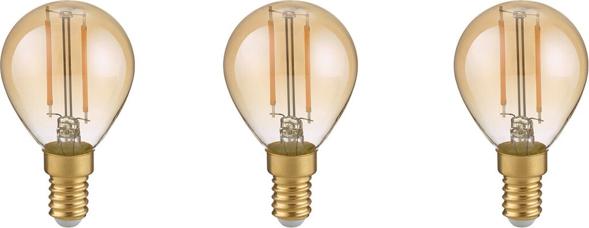 TRIO LEUCHTEN - LED Lamp - Filament - Set 3 Stuks - E14 Fitting - 2W - Warm Wit - 2700K - Amber - Glas