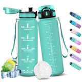 HoneyHolly Drinkfles, 1000 ml, met tijdmarkeringen, motiverende fles, lekvrij, sportfles, fitnessfles, waterfles, waterfles voor school, camping, yoga, kantoor