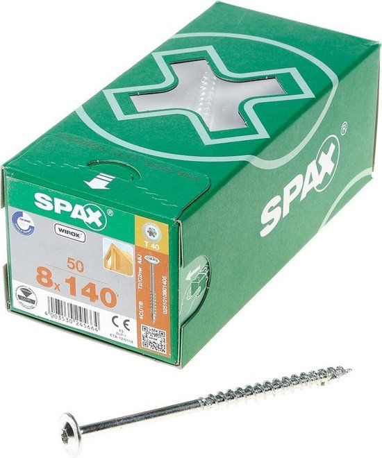 SPAX 251010801405 Hi-Force schroef, Discuskop, 8 x 140, Deeldraad, T-STAR plus T40 - WIROX - 50 stuks