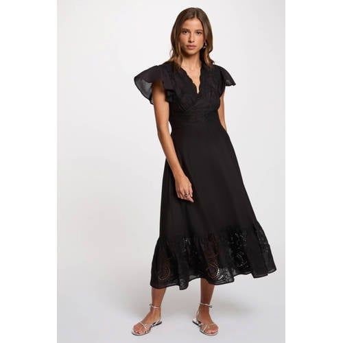 Morgan midi jurk broderie zwart