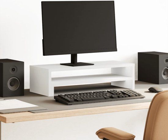 vidaXL Monitorstandaard 54x22x15 cm bewerkt hout wit