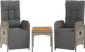 vidaXL Tuinstoelen 2 pcs verstelbaar met tafel poly rattan grijs