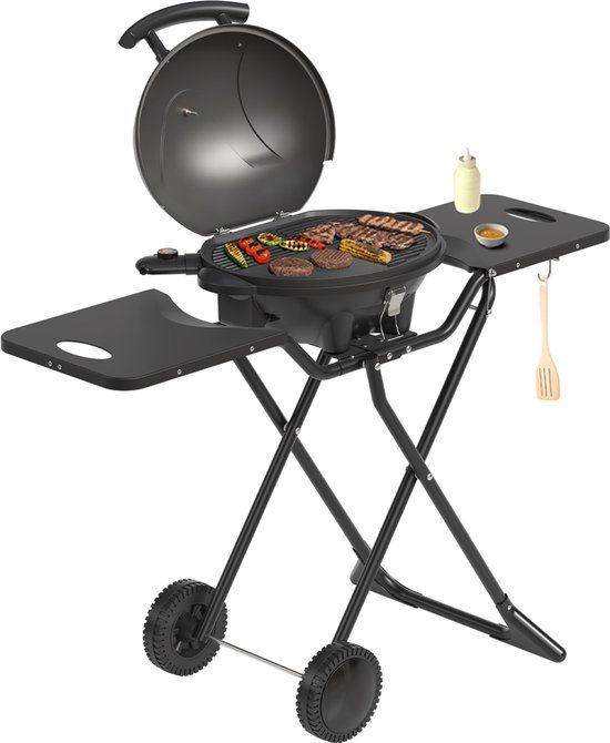 KitchenBrothers Elektrische BBQ - Donkergrijs - Opvouwbaar - RVS - 44 cm grilloppervlak