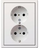 Gira F100 dubbele wandcontactdoos met randaarde en KBV incl. afdekraam zuiverwit glanzend