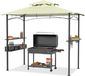 QEENTOE Pavillon de grill, 245 x 153 x 250 cm, imperméable, avec évacuation de la fumée et protection UV, auvent de grill résistant au vent pour jardin et camping, beige