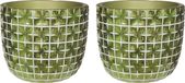 Ideas 4 Seasons Bloempot/plantenpot ruit motief Hanoi - 2x - metallic groen - D10 x H8 cm