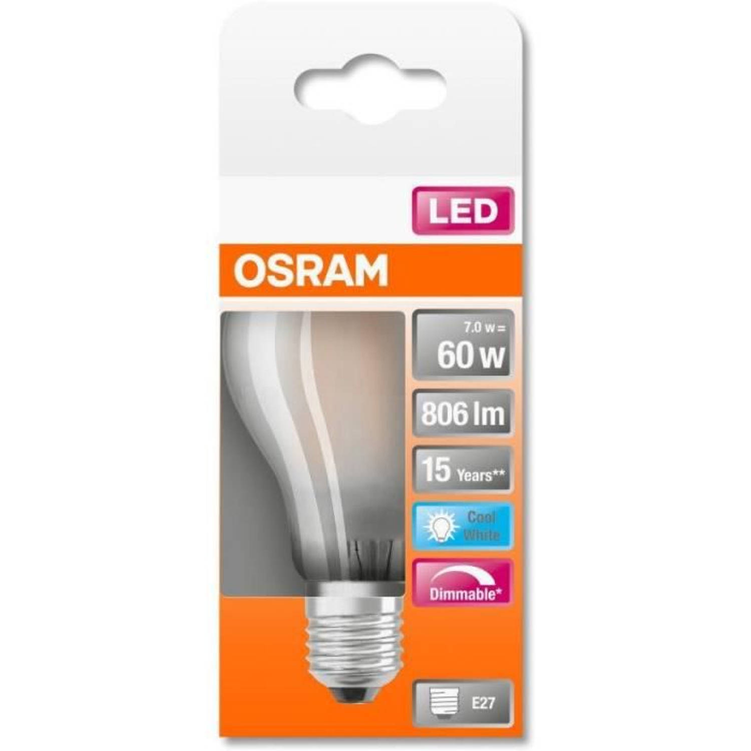 Osram standaard led-lamp variabel mat glas - 7w equivalent 60w e27 - koel wit