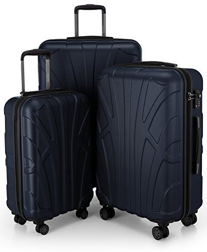 Suitline Kofferset 3 delig ABS harde schaal handbagage 55 cm middel 66 cm groot 76 cm uitbreidbaar met TSA slot 4 dubbele wielen telescopische handgreep, Donkerblauw