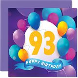 Stuff4 93e verjaardagskaart voor mannen en vrouwen - Ballonfeest - Verjaardagskaarten voor 93-jarige man vrouw overgrootvader opa oma nanny mama papa, 145 mm x 145 mm verjaardagskaarten cadeau