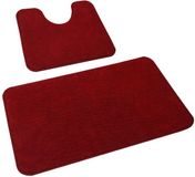 Rururug Set de tapis de bain 2 pièces, tapis de bain en microfibre douce et tapis de toilette avec découpe, tapis de bain antidérapant, set de tapis de bain lavable rouge, 50x80 + 50x40 cm