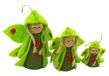 Dekohelden24 Set van 3 vilten popjes om neer te zetten of op te hangen, hoeden en vlindervleugels, 3 verschillende maten van 5 tot 10 cm, groene vlinder