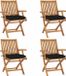 vidaXL Fauteuils pliants avec coussins, set de 4, bois de teck massif