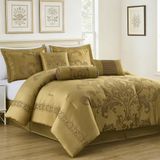 Chezmoi Collection Royale 7-delige jacquard bloemen dekbed set, oversized koning, goud