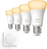 Philips Hue White Ambiance Uitbreidingspakket - E27 - 4 Standaard Lampen - Warm tot Koelwit Licht - Incl. 1 Hue Dial Switch (Wit)