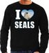 Bellatio Decorations I love seals trui met dieren foto van een zeehond zwart voor heren - cadeau sweater zeehonden liefhebber M