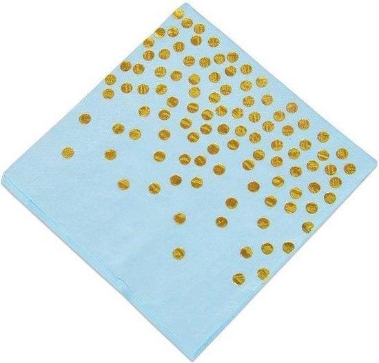 Servetten Blauw/Goud met stippen 20 stuks