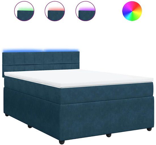 vidaXL Boxspring met matras fluweel blauw 140x200 cm