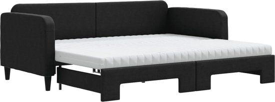 vidaXL Slaapbank met onderschuifbed en matrassen 90x190 cm stof zwart