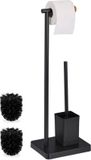 Merkloos Relaxdays Toiletrolhouder staand - met wc-borstel en houder - rvs - zwart