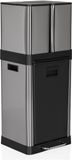 hjh OFFICE Afvalbak/afvalscheidingssysteem CLEAN 3 32 l (6 l x 2 + 20 l) staal satijn zilver
