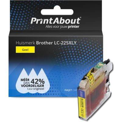 PrintAbout Huismerk Brother LC-225XLY Inktcartridge Geel Hoge capaciteit